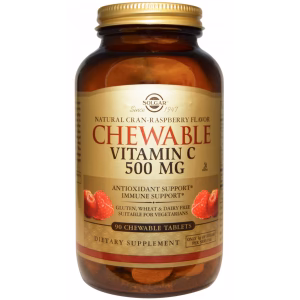 Vitamina C Masticable 500 mg - Sabor Frutas del Bosque · Solgar · 90 comprimidos